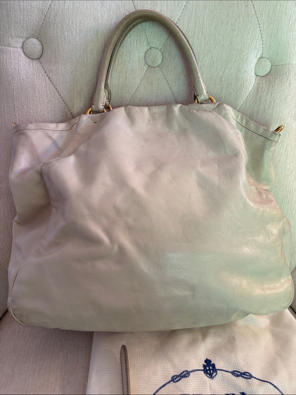 Prada Cream Leather Shoulder Bag with Gold Hardware - Picture 6 of 12